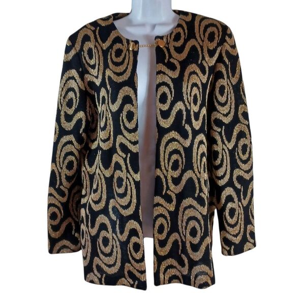 Charleston Rags Y2K Gold Swirl Metallic Jacket Sz 12 | Made USA | Holiday Glam - Picture 2 of 8